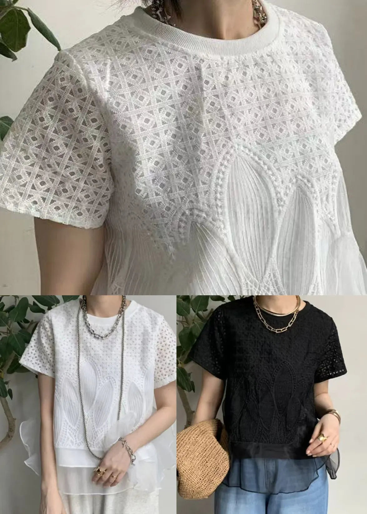 Black Embroideried Patchwork Tanks Summer
