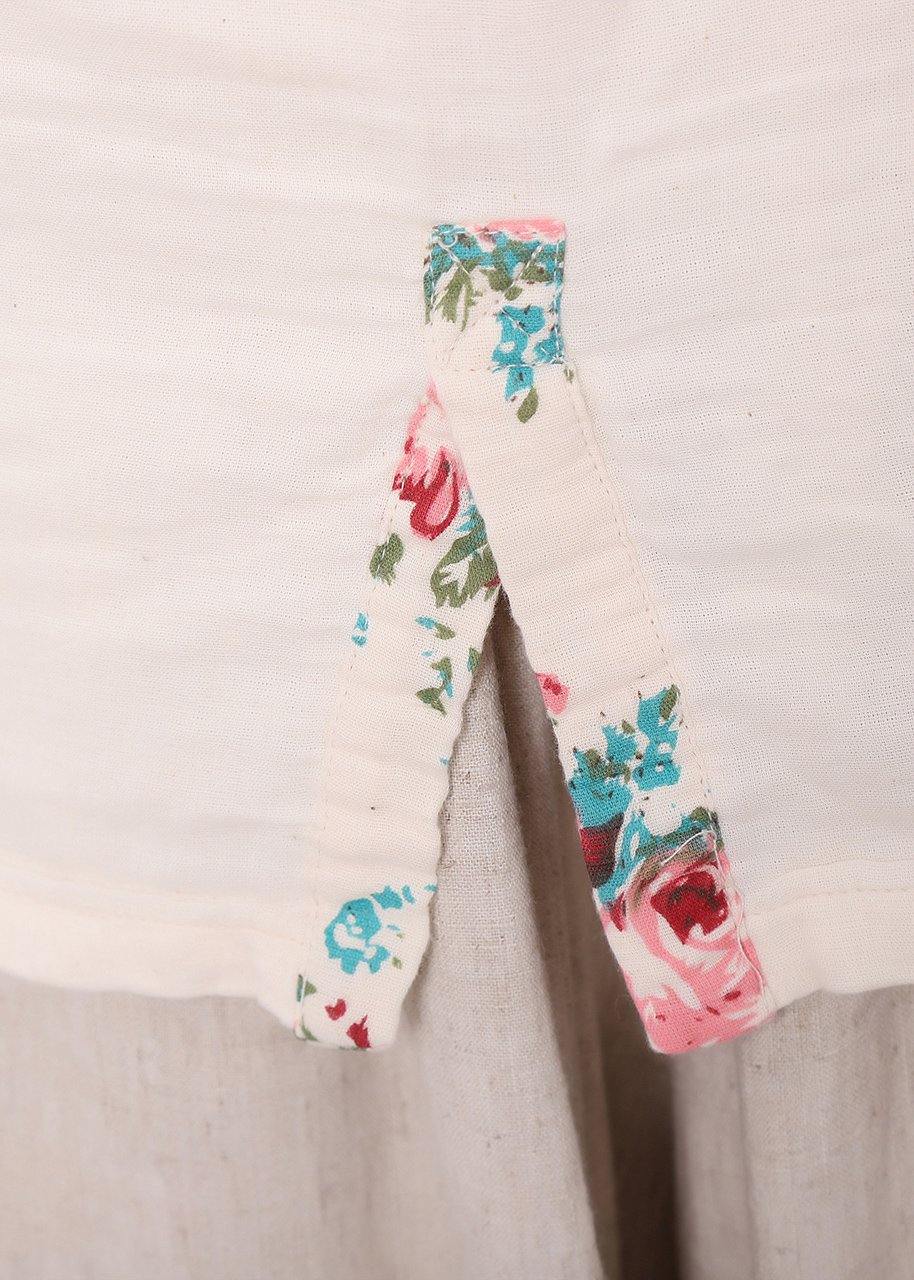 White Print Linen Spring Top