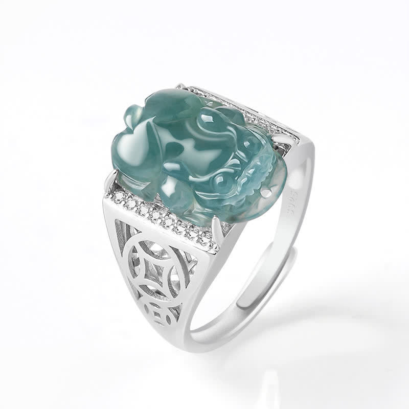 Buddha Stones 925 Sterling Silver Fengshui Wealth Prosperity Jade Pixiu Luck Ring