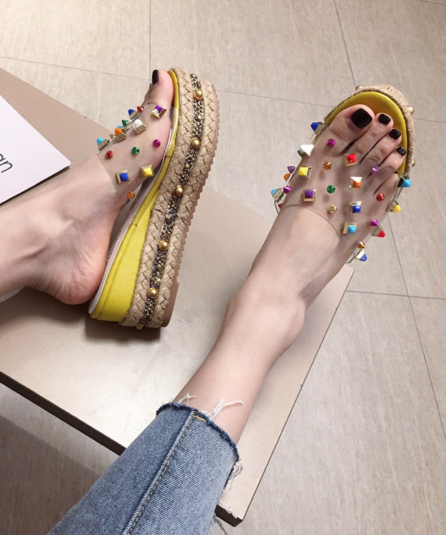 Blue Zircon High Wedge Heels Peep Toe Slide Sandals