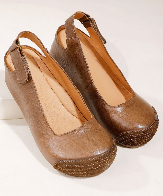 Khaki Splicing Buckle Strap Wedge Sandals