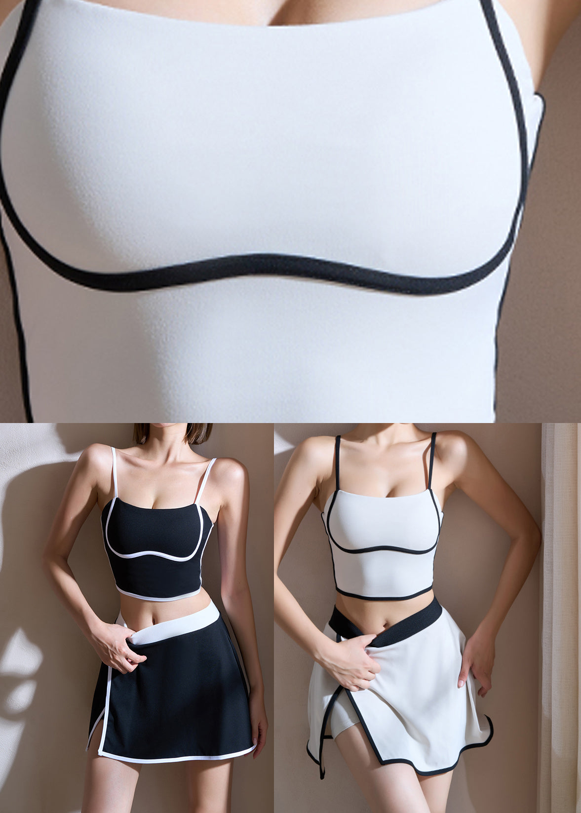 White Spaghetti Strap Sports Bra and Skirts Set Suit