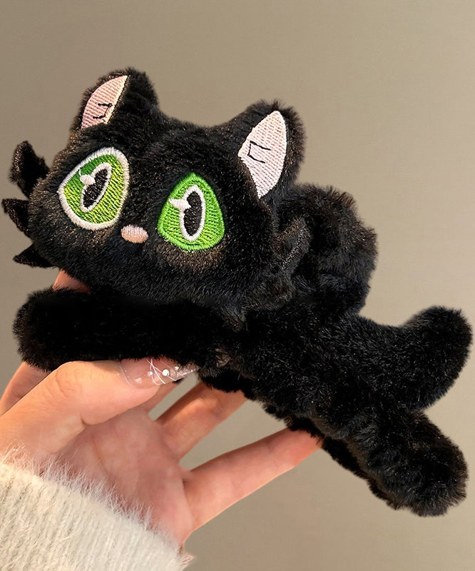 Black Alloy Fuzzy Fur Fluffy Little Cats Hairpin