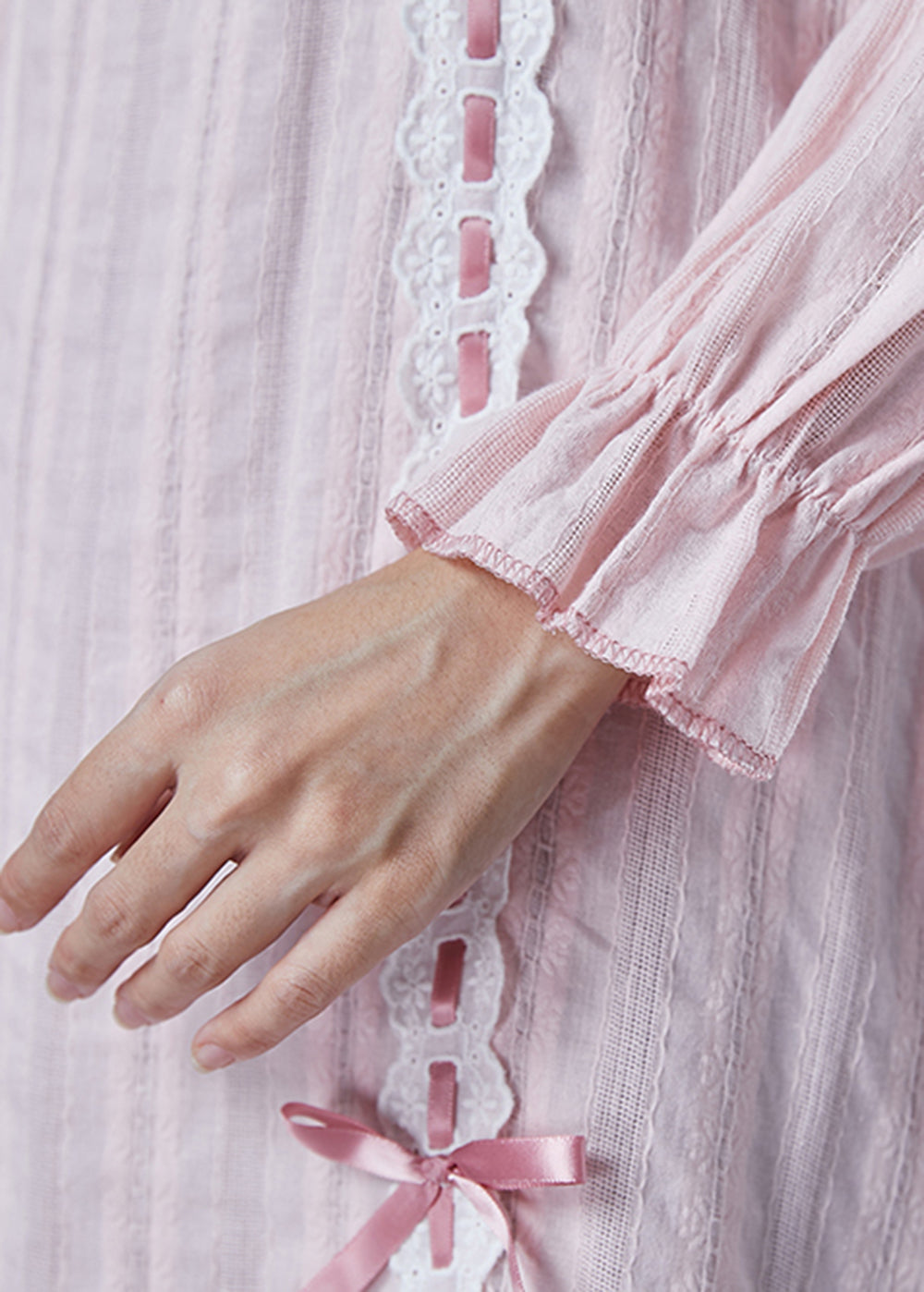Fitted Pink Ruffled Patchwork Bow Cotton Long Dress Spring