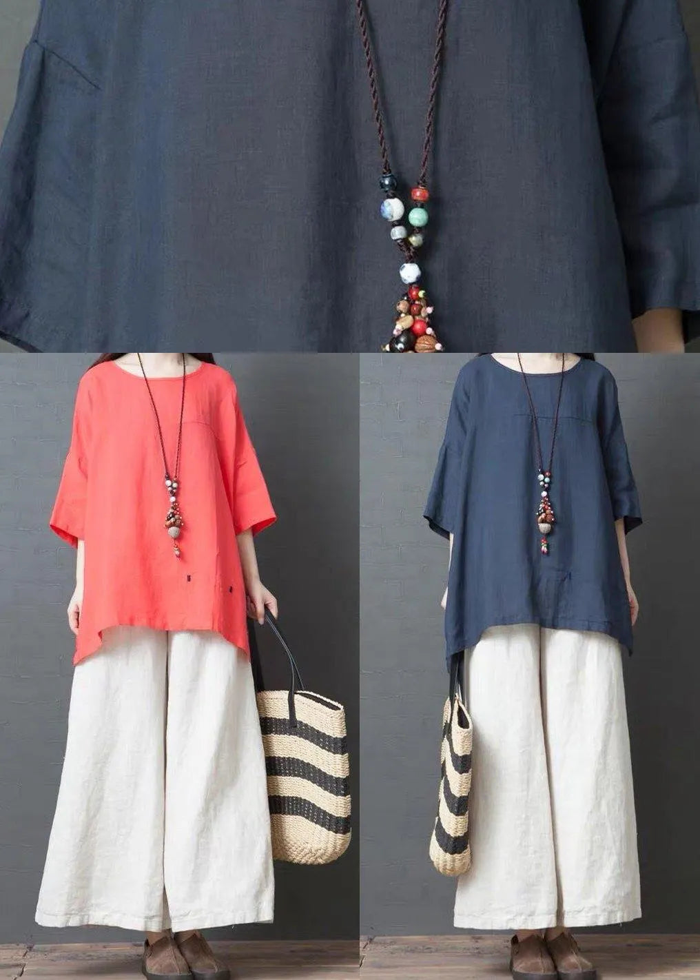 Red Side Open Cotton Linen Top