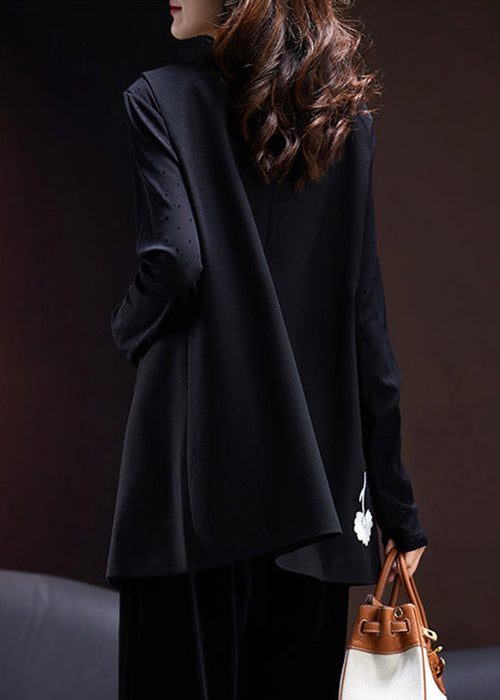 Black O-neck Embroideried Button Cotton Waistcoat Sleeveless
