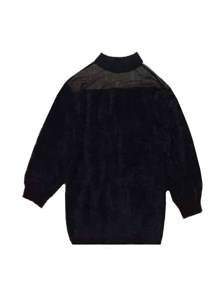 Black O-neck Mink Velvet Thick Knit Sweater Fall