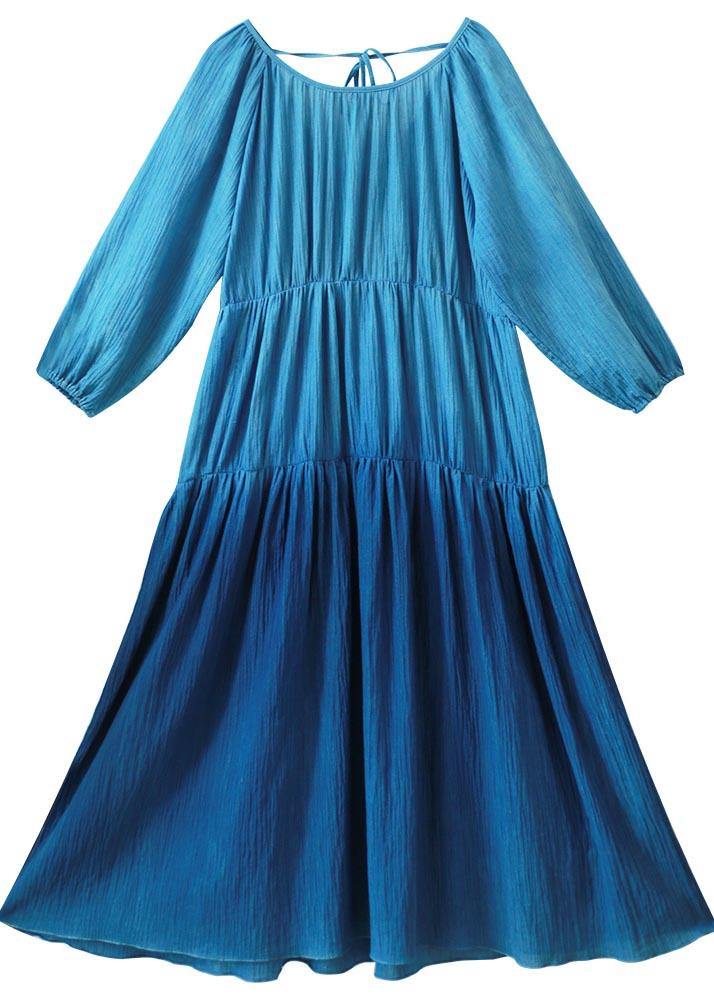 Simple O Neck Patchwork Spring Clothes Sewing Blue Dresses