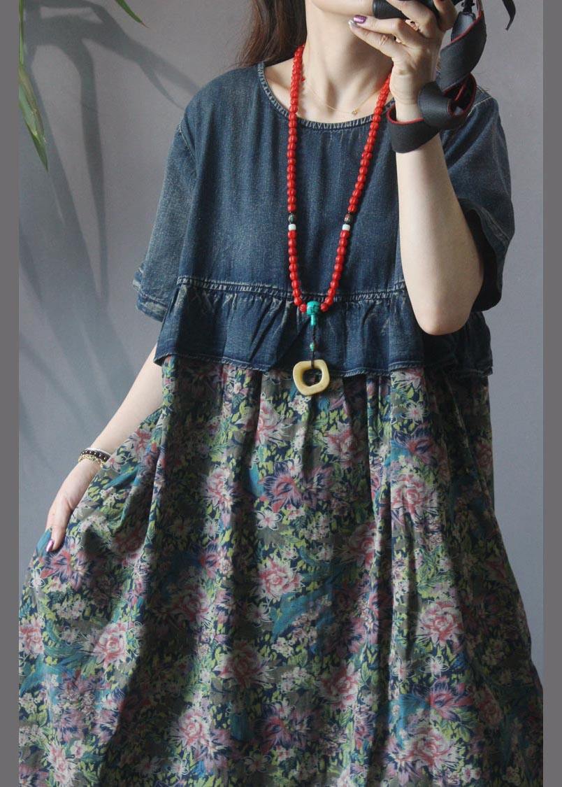 Loose Blue Patchwork Print Loose Summer Holiday Dress