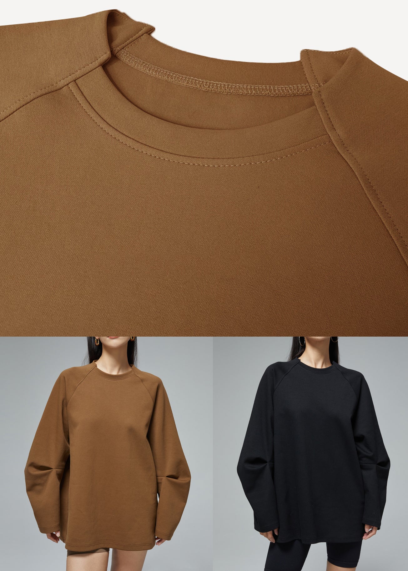 Brown O Neck Cotton Sweatshirt Fall