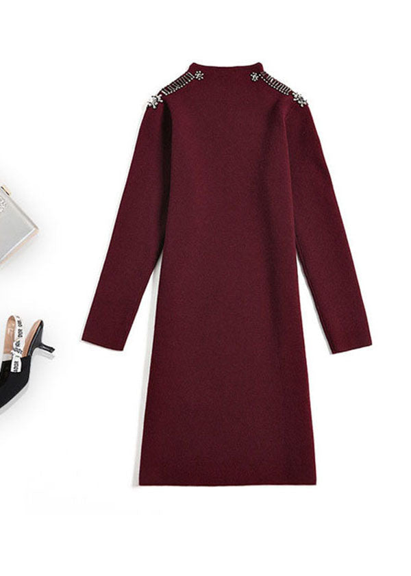 Mulberry Turtle Neck Side Open Knit Sweater Dress Long Sleeve