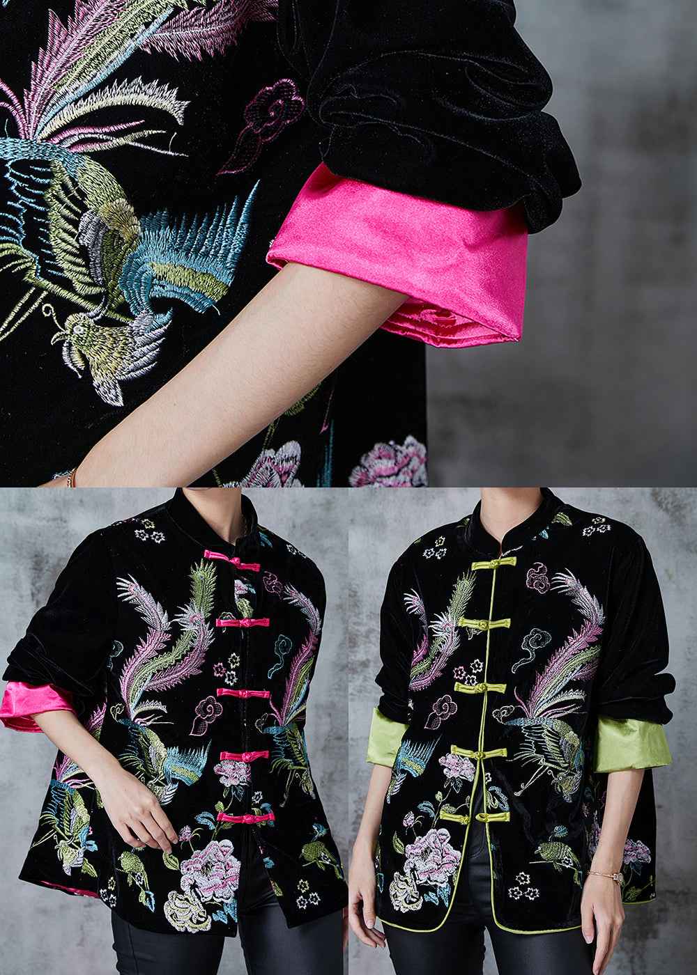 Rose Embroidered Silk Velvet Oriental Jacket Fall
