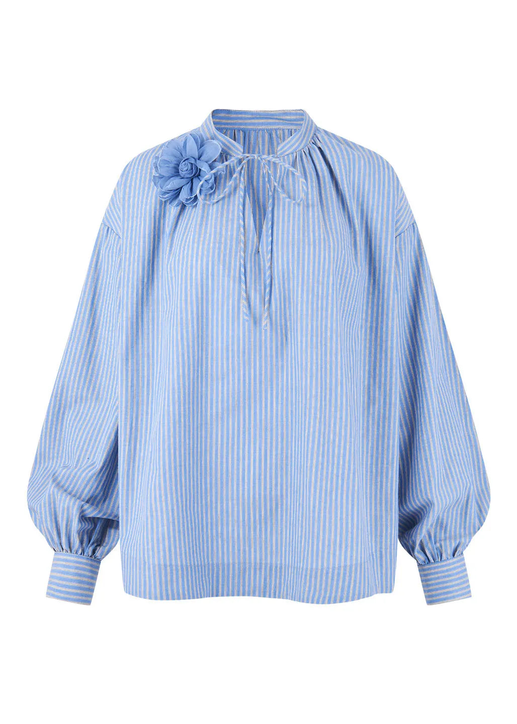 Italian Blue Striped V Neck Cotton Shirt Fall