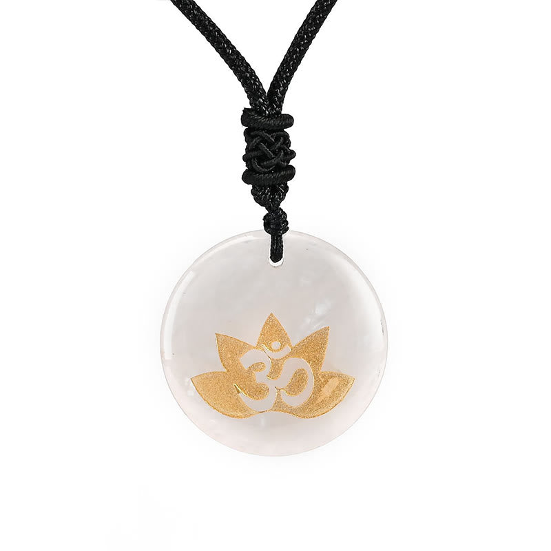 Buddha Stones Om Lotus Symbol Various Crystal Amethyst Tiger Eye Healing Necklace Pendant
