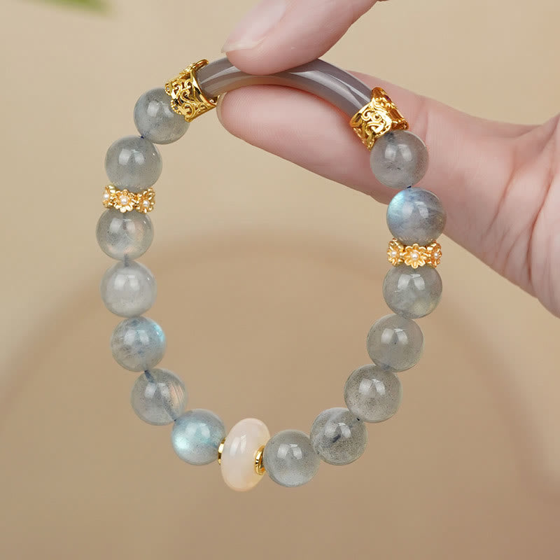 Buddha Stones Natural Moonstone Gray Agate Healing Change Bracelet