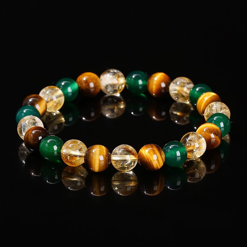 Buddha Stones Natural Tiger Eye Green Agate Citrine Mix and Match Beads Protection Bracelet