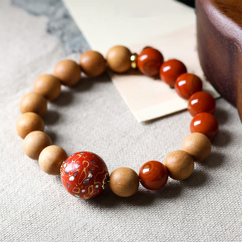 Buddha Stones Lacquer Craft Bead Sandalwood South Red Agated Protection Bracelet