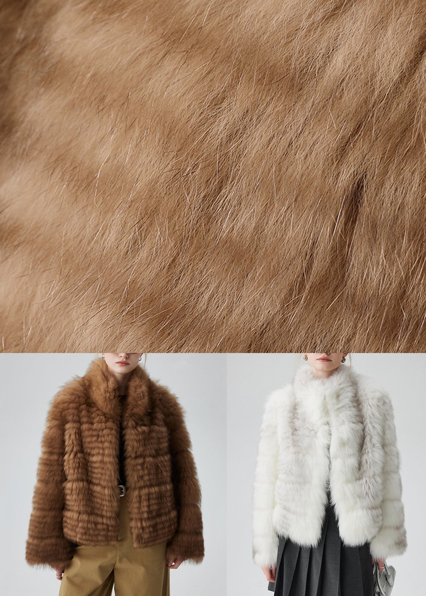 French Coffee Stand Collar Pockets Leather and Fur Coats Winter