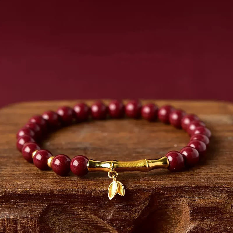 Buddha Stones Bamboo Cinnabar 925 Sterling Silver Concentration Bracelet