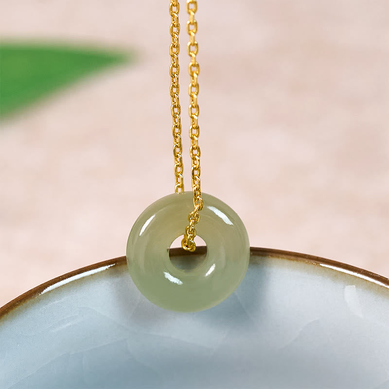 Buddha Stones Natural Green Jade Peace Buckle Prosperity Necklace Pendant