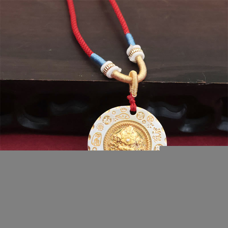 Buddha Stones Tibet Yellow Jambhala God of Wealth Alloy Protection Necklace Pendant