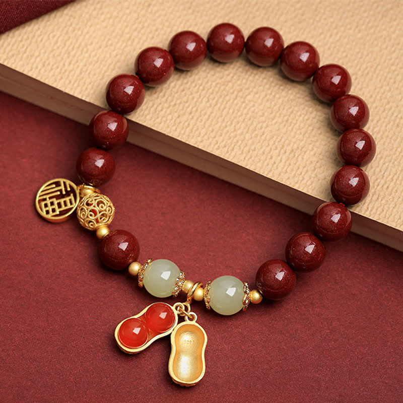 Buddha Stones Natural Cinnabar Fu Character Peanut Good Things Happen Blessing Bracelet