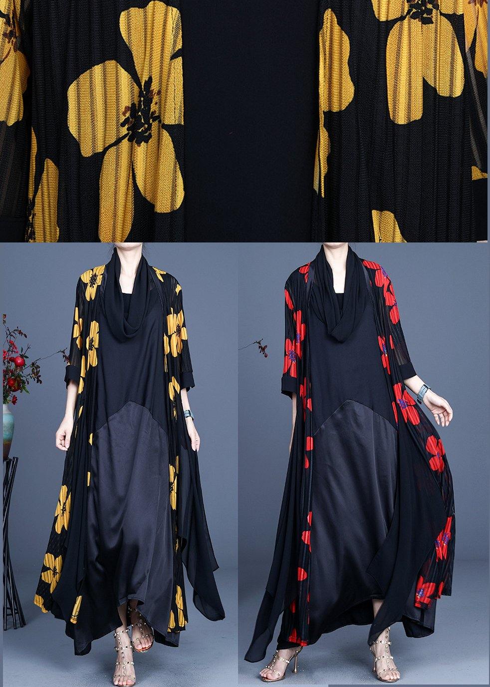 Simple Red Summer Silk Long Loose Jacket