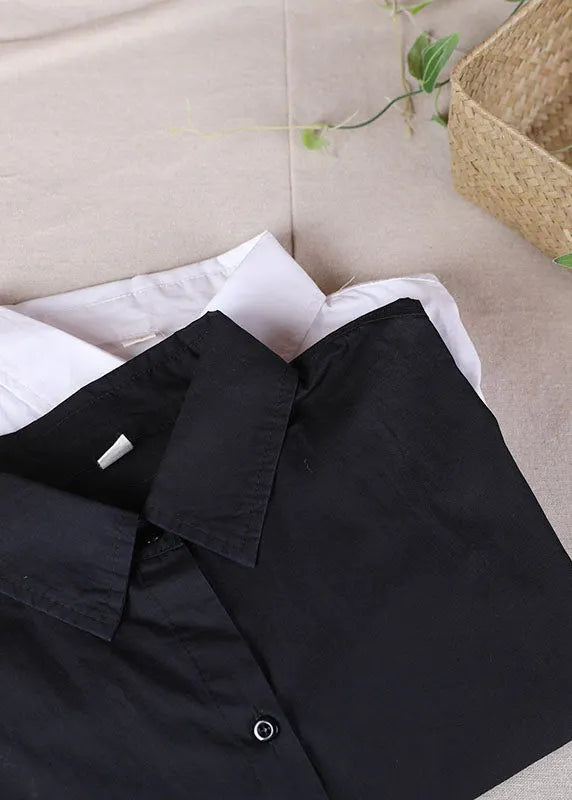 Handmade Black Loose Button Asymmetrical Design Fall Top Long Sleeve