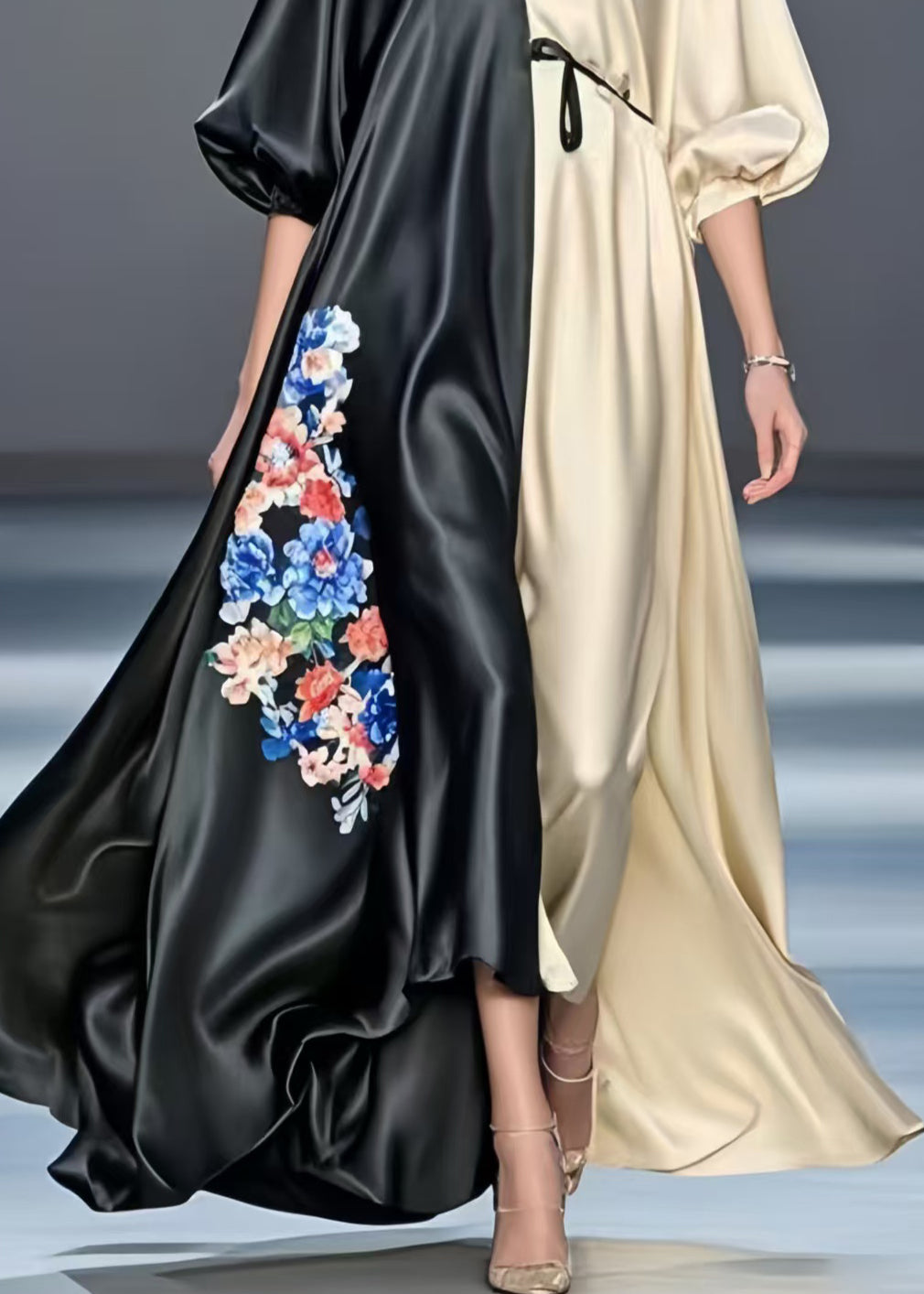 Colorblock Patchwork Silk Maxi Dresses Oversized Print Spring