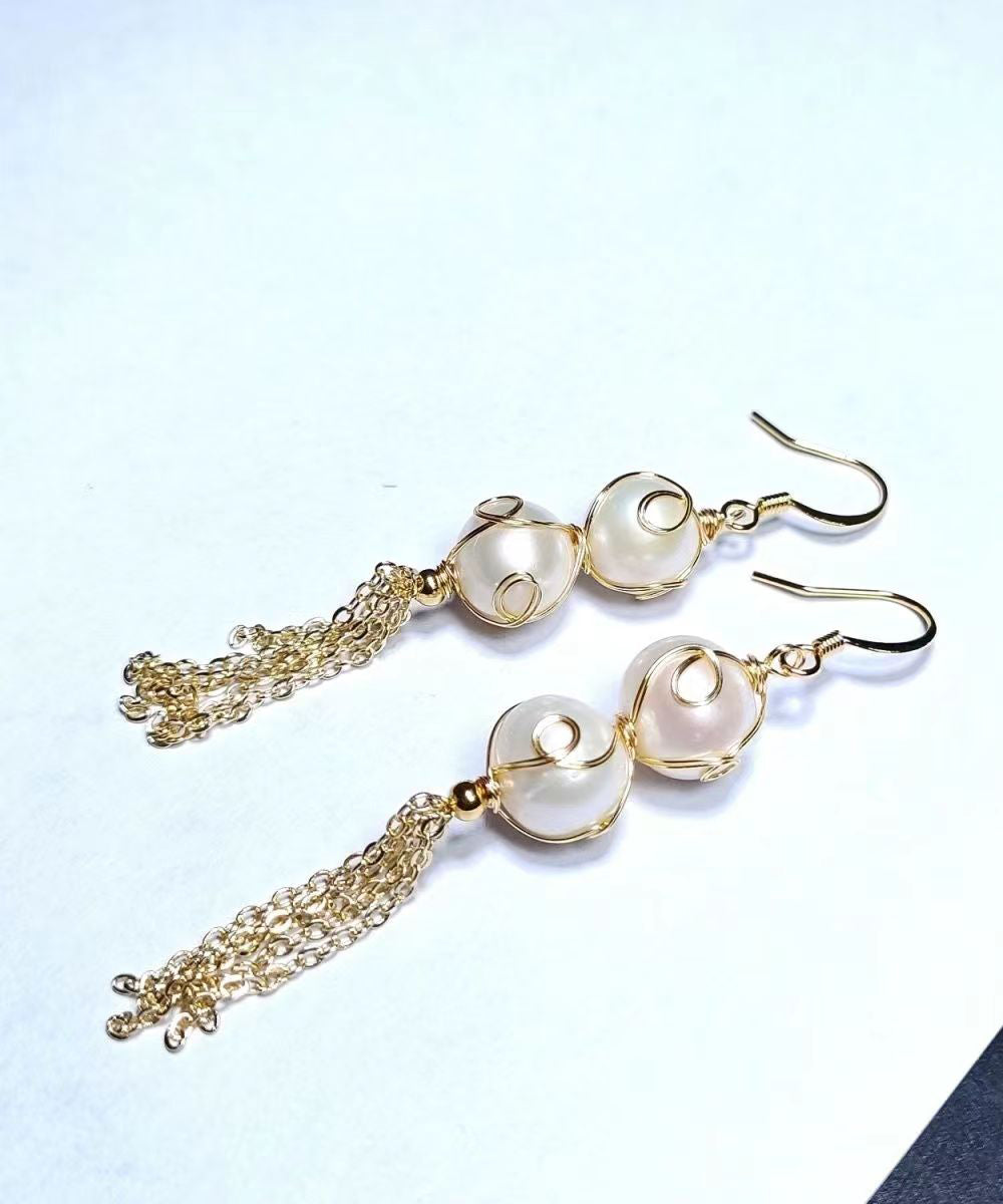 Pearl Tassel 14k Gold Drop Earrings
