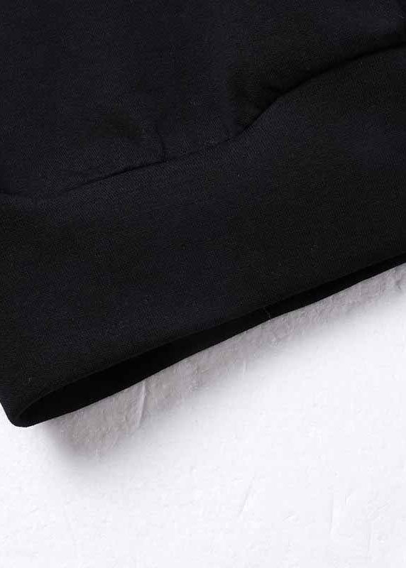 Black O Neck Patchwork Cotton Loose Sweatshirts Top Spring