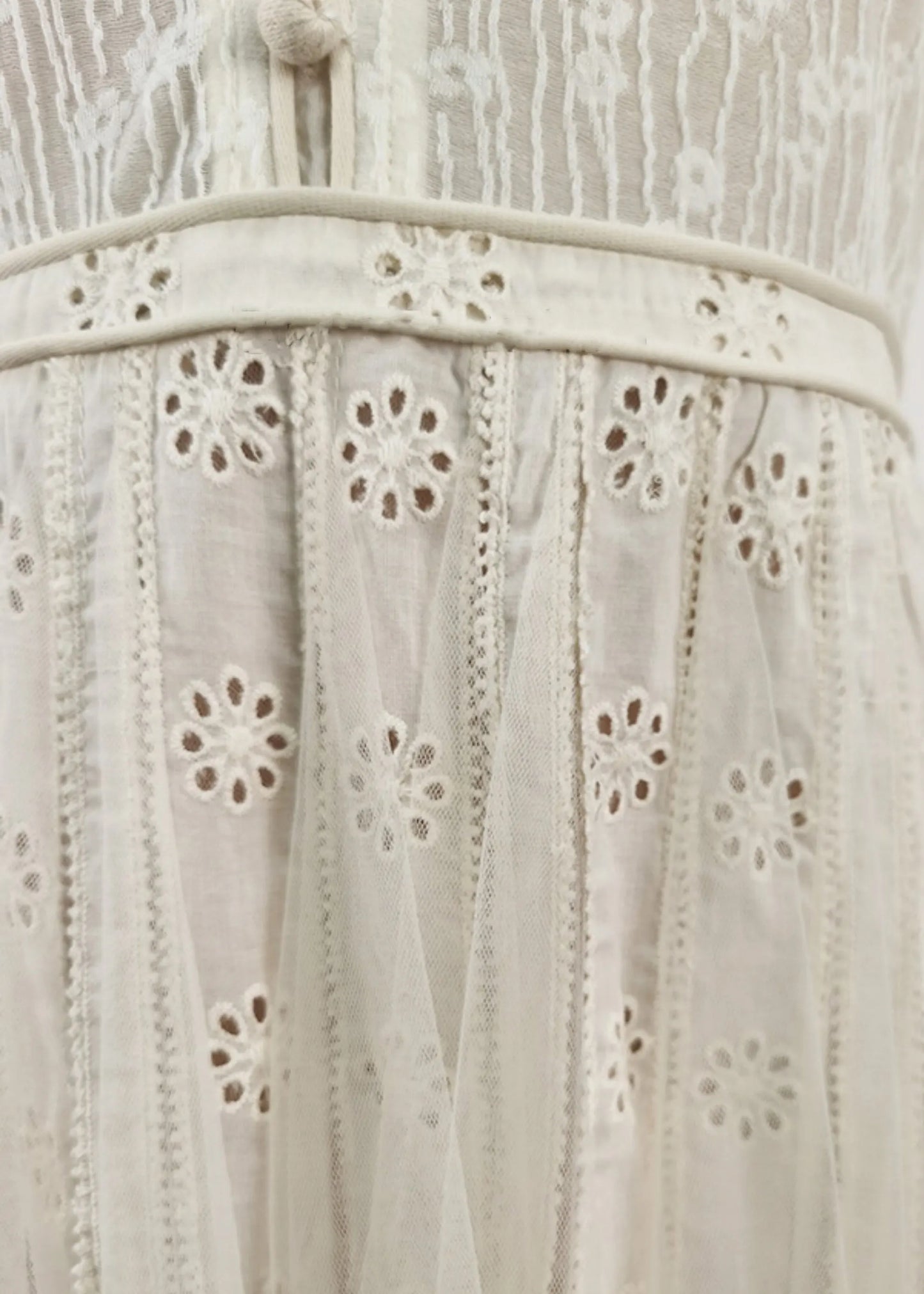 White Embroidered Hollow Out Tulle Long Dress Summer
