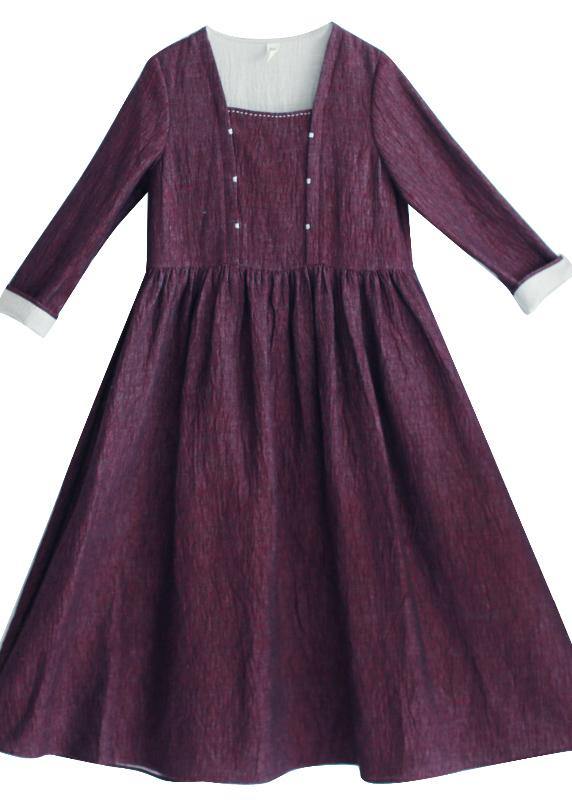 Modern Collar Wrinkled Spring Dresses Tutorials Purple Dress