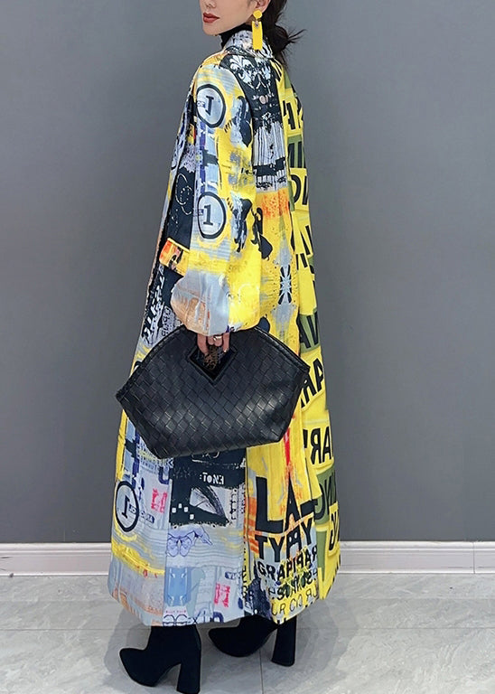 Unique Yellow the Press Style Print Pockets Patchwork Cotton Coats Fall