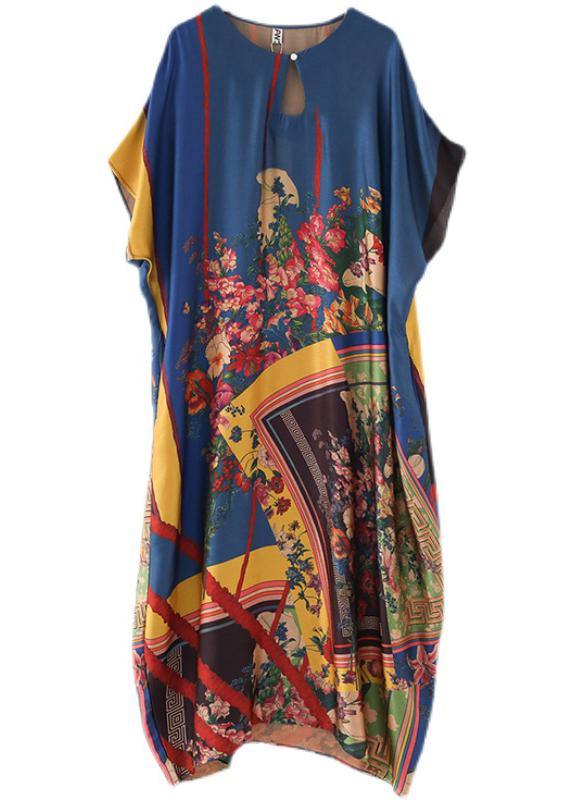 Art Blue Print Loose Asymmetrical Design Vacation Summer Chiffon Dress