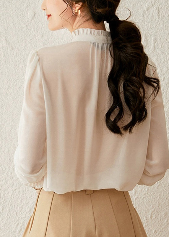 White Stand Collar Tie Lace Lantern Sleeve