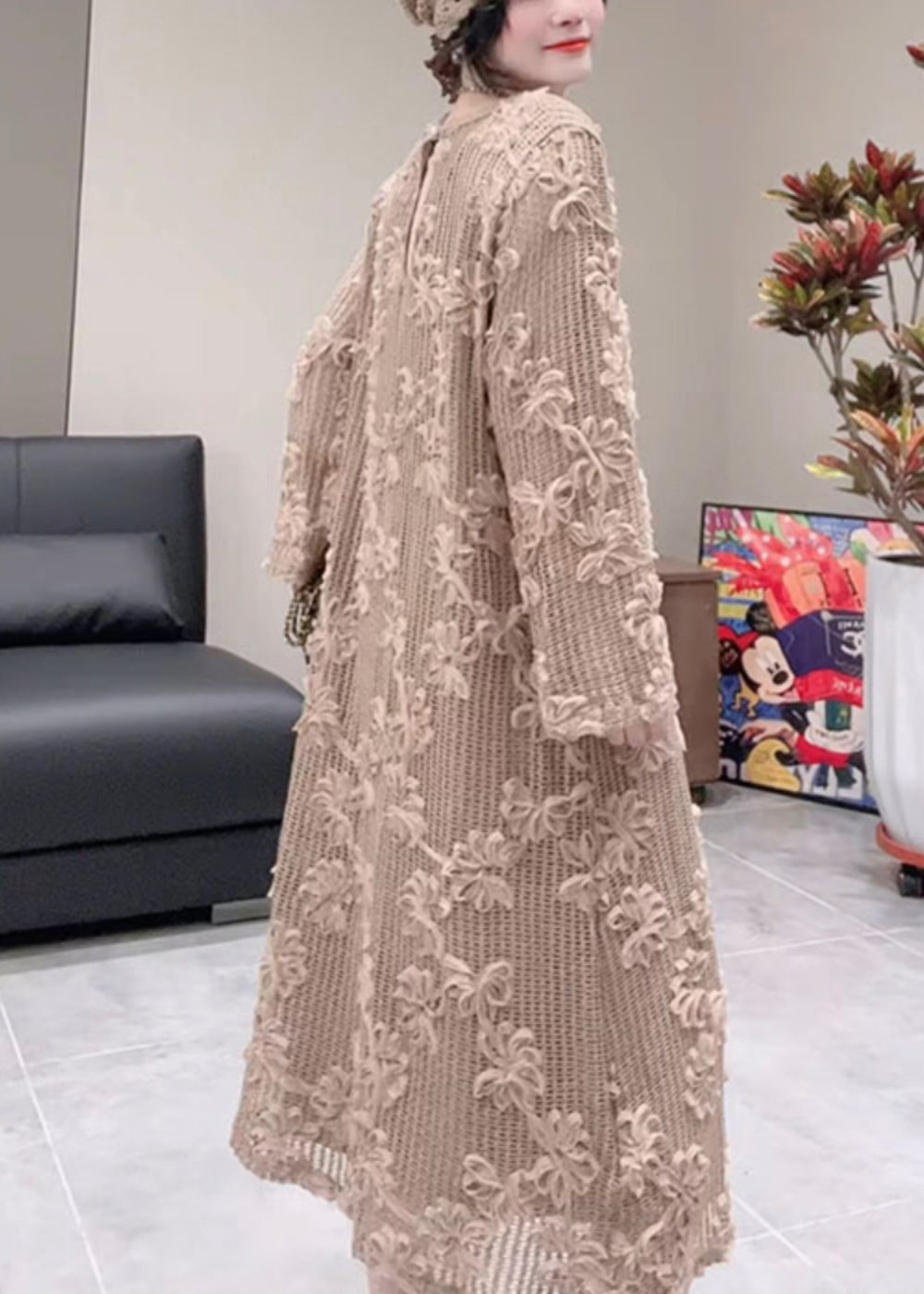 Vogue Black O-neck Hollow Out Maxi Dress Fall