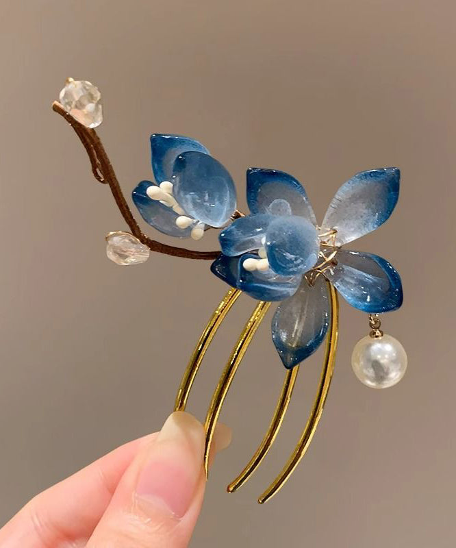 Chinese Style Blue Sterling Silver Overgild U Shaped Hairpin