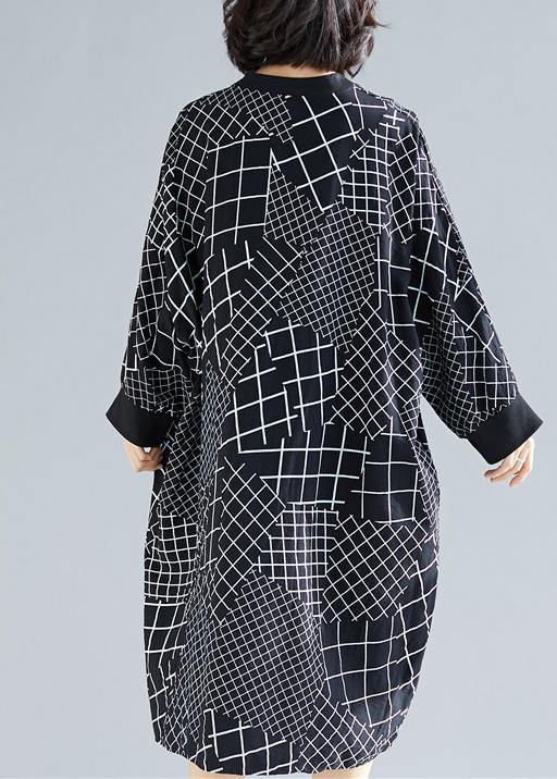 Vivid Black Plaid Quilting Dresses O Neck Asymmetric Robe Spring Dress
