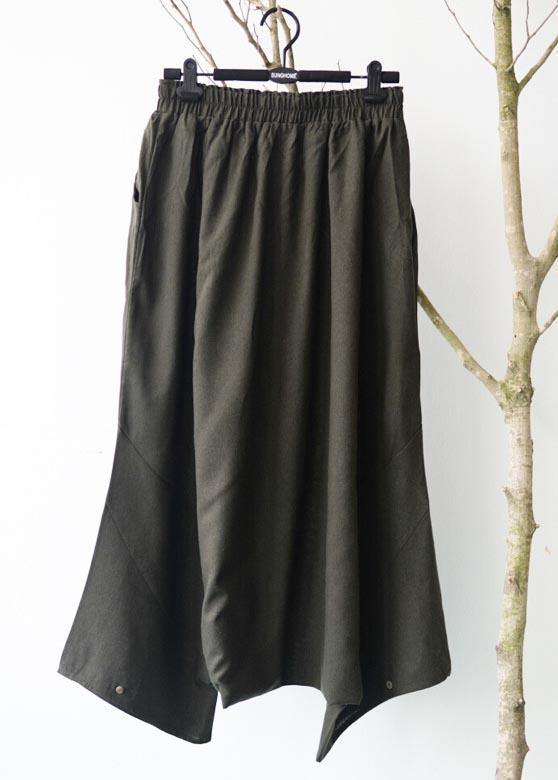 Diy Army Green Elastic Waist Cotton Linen Loose Pants Summer