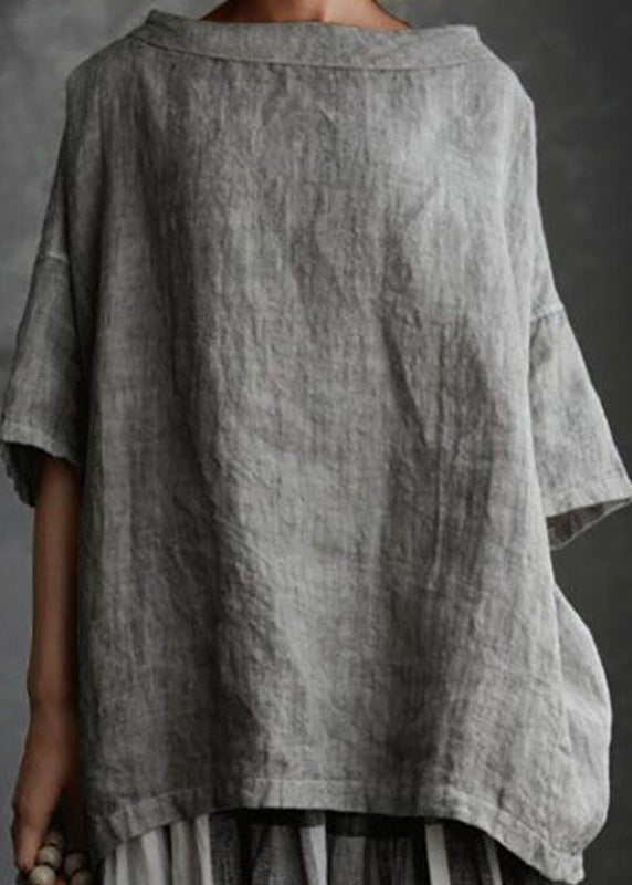 Grey O-neck Patchwork Cotton T Shirts Summer
