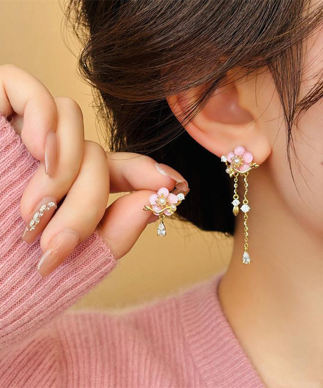 Original Design Gold Copper Alloy Zircon Pearl Resin Asymmetrical Drop Earrings