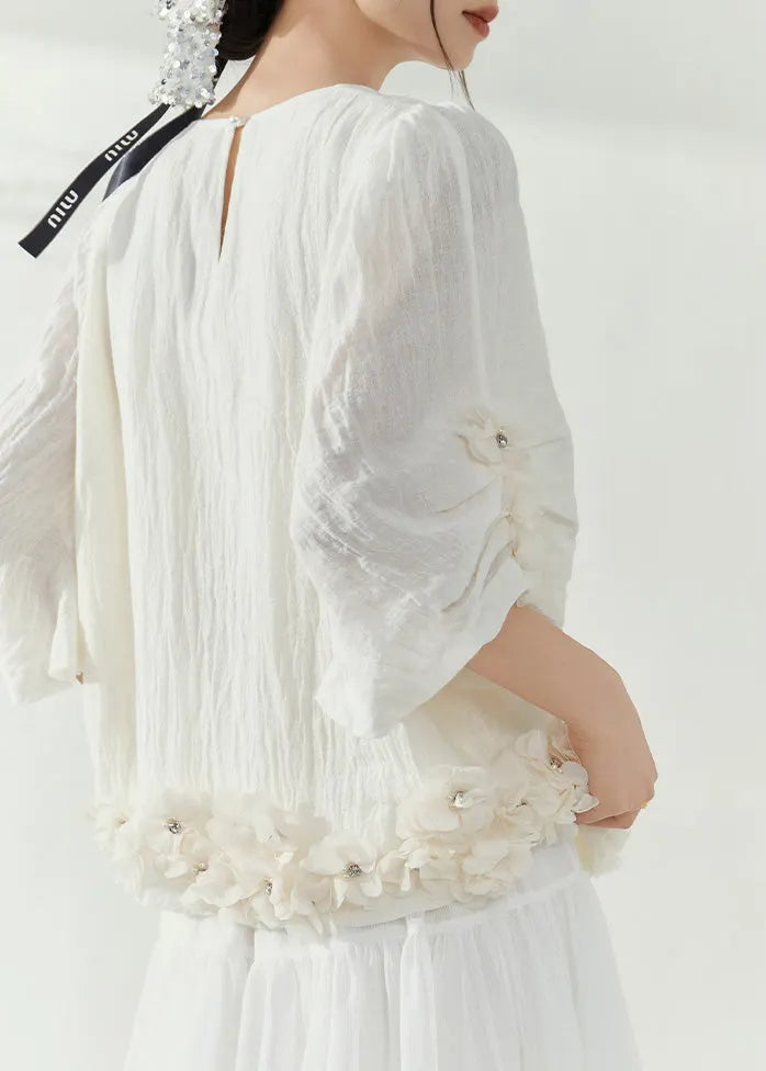 Organic White O-neck Rivet Top Summer