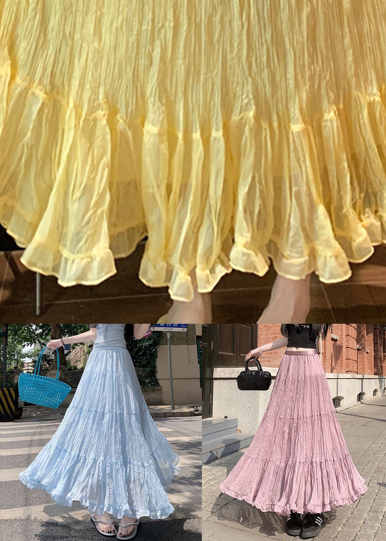Pink Tulle Pleated Skirt Elastic Waist