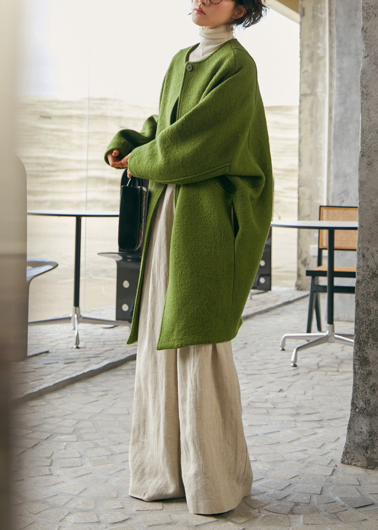Green Oversized Woolen Coat Winter