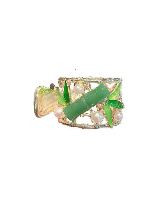 Green Alloy Pearl Bamboo Joint Hollow Out Hairpin