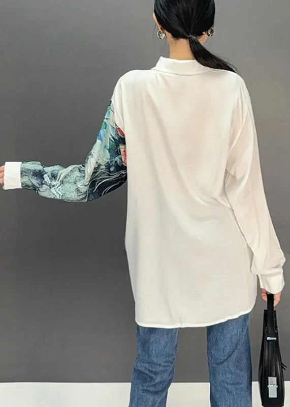 White Peter Pan Collar Print Shirt Spring