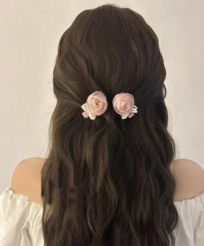 Pink Alloy Tulle Rose a Pair Hairpin