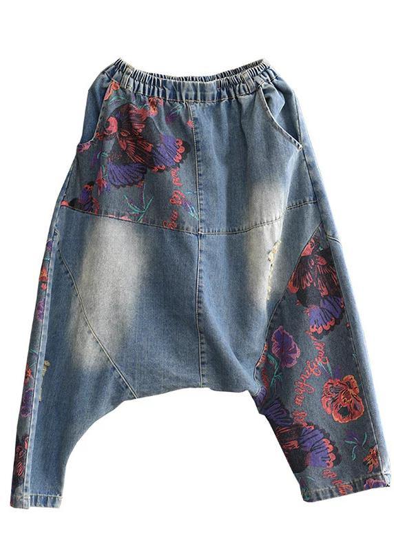 Art Cotton Clothes Printed Frayed Low Crotch Jeans Summer