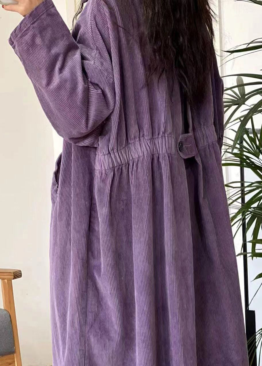 New Caramel Button Pockets Corduroy Long Trench Coat Long Sleeve